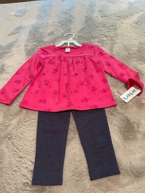 Carter's Hot Pink Long Sleeve Top with Navy Leggings Set